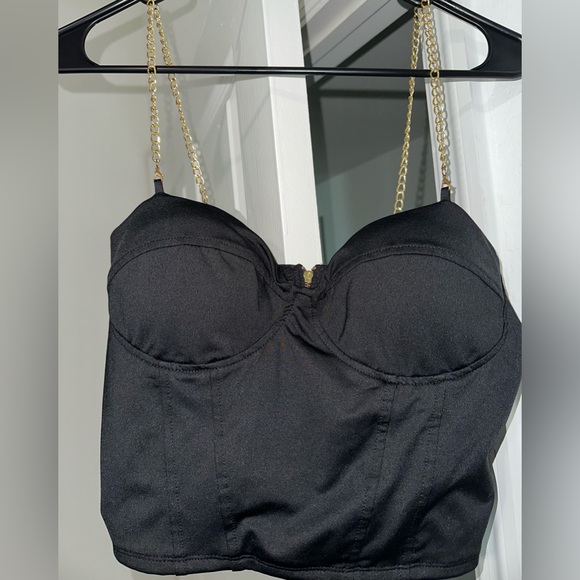 Party crop top with gold chains! satin and sexy! NWOT - Picture 7 of 7